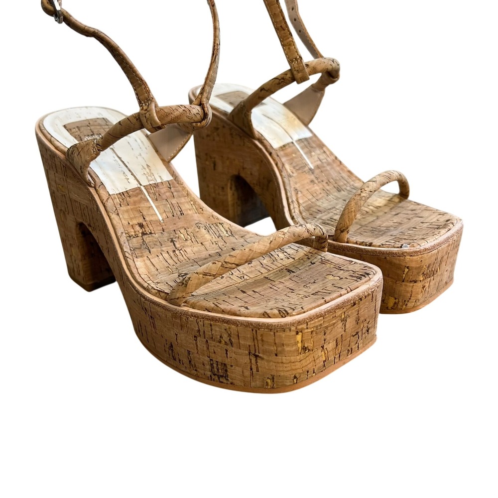 Dolce Vita Platform Sandals Womens 7.5 Natural Cork Chunky Block Heel Square Toe - Picture 2 of 9